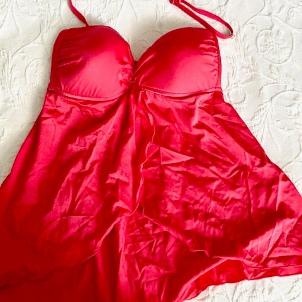 Venus Pink Bandeau Open Front Layered Tankini Top Bathing Swimming Swim Suit L